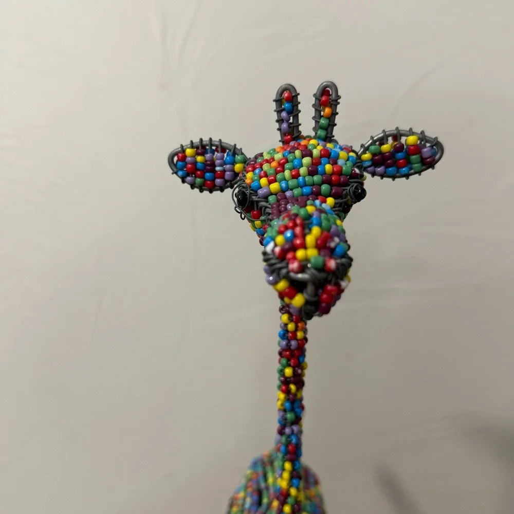 Handcrafted Color Beaded Wire African Sculpture Decoration 13" H Unique Abstract - Picture 3 of 7